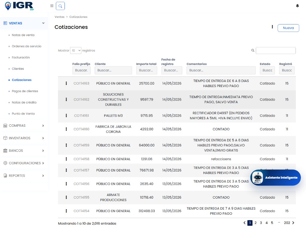 IGR ERP — Cotizaciones