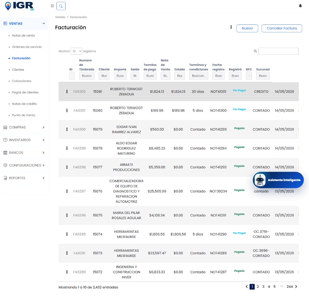 IGR ERP — Facturación